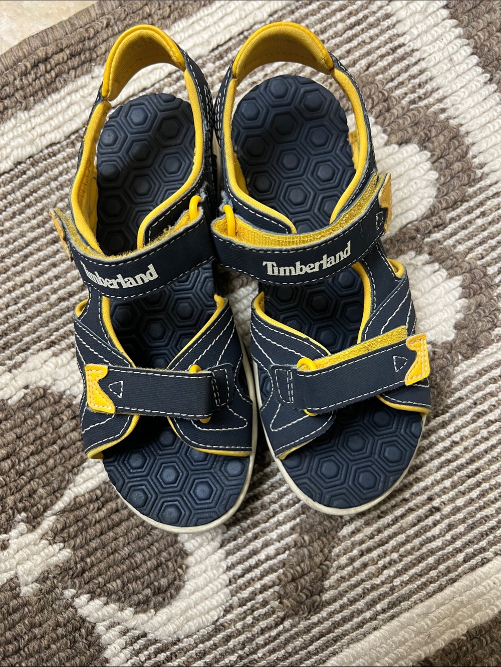 Timberland Kids Navy and Yellow Hook-and-Loop Sport Sandals